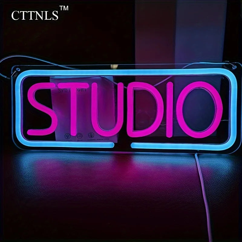 Studio Neon Sign Pink Blue LED Wall Art for Music Photo Studio Home Bar Cafe Decor Creative Business Lighting Vibrant Ambiance