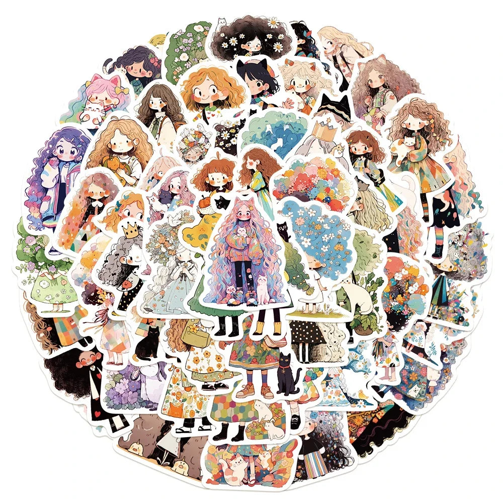 10/30/50pcs Cute Cartoon Girl Anime Stickers Aesthetic Decals Fridge Laptop Phone Scrapbook Diary Decoration Sticker Kids Toys