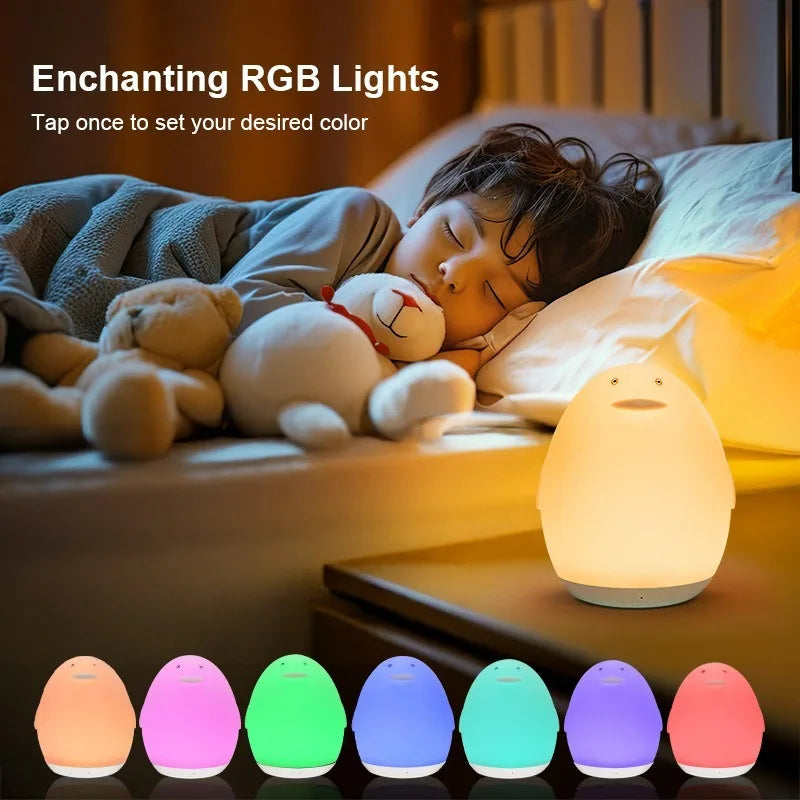 Penguin Egg Colorful RGB Night Light Silicone Baby Sleep Light Tap Change Light Color USB Charging Bedroom Bedhead Night Light
