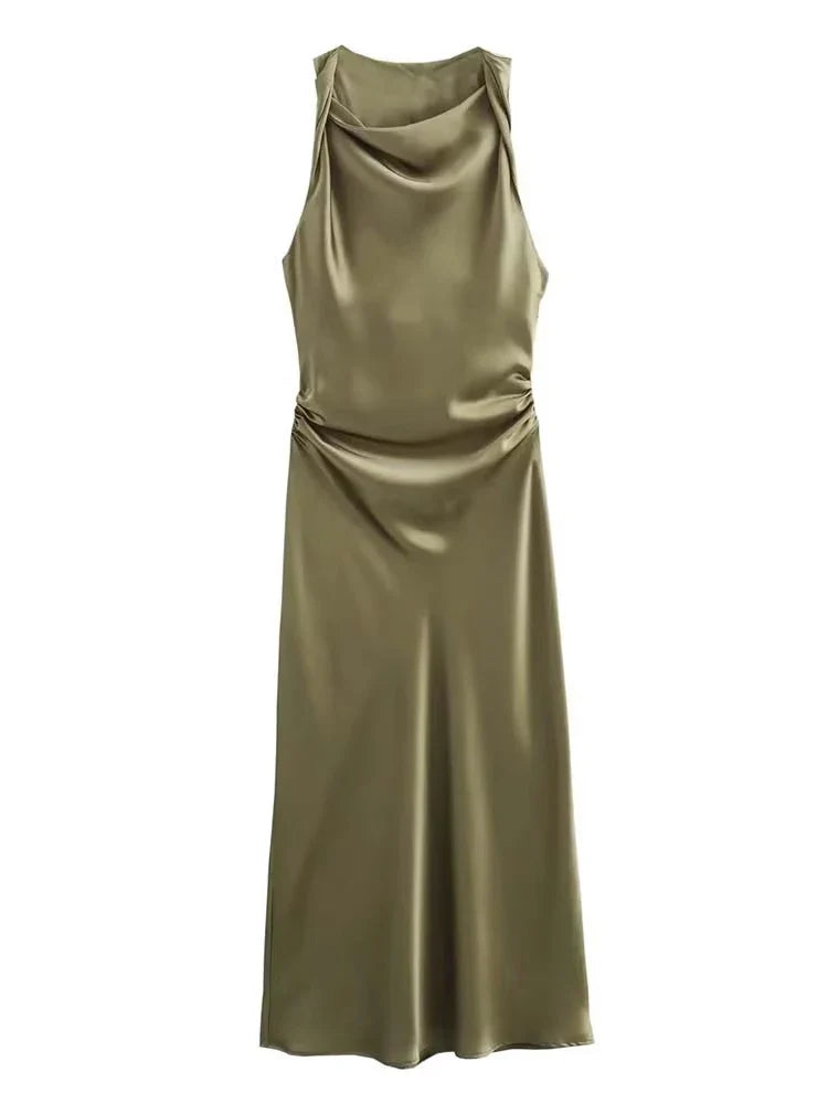 Satin Long Dresses for Women 2026 Summer Slip Midi Dress Woman Sexy Evening Party Dress Sleeveless Female Elegant Dresses