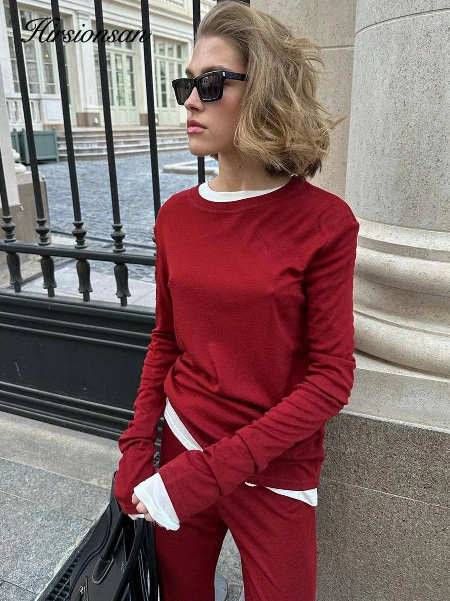 Hirsionsan Modal Soft Loose Sets Women 2026 Casual Two Pieces Long Sleeve T Shirts and High Waist Dresses Outfits Tracksuit