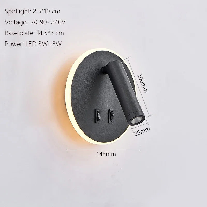 Modern Minimalist Led Wall Lamp USB Charging Indoor Bedroom Lamp Hotel Bedside Reading Lamp Wall Lights Sconce Switch AC 90~240V