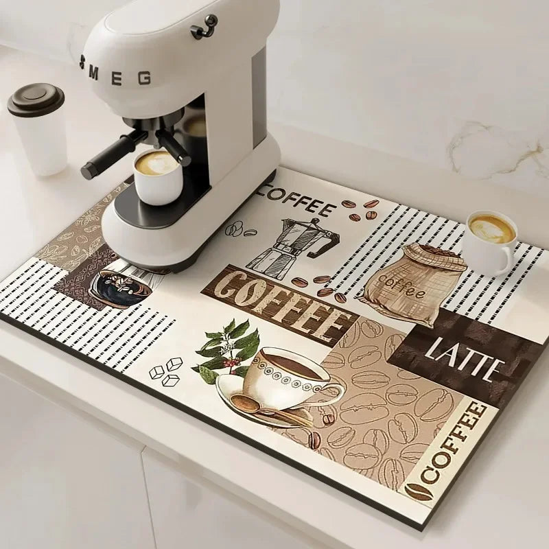 VIKAMA Coffee Machine Absorbent Mat Water and Oil Absorbent Kitchen Dish Drainer Quick-Drying Absorbent Mat Dish Mat Home Decor