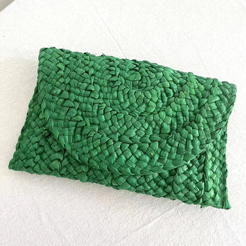 Women Fashion Flap Envelope Bags Summer Beach Bag Handmade Wallet Straw Knitted Handbag Lady Coin Phone Long Purse Clutches