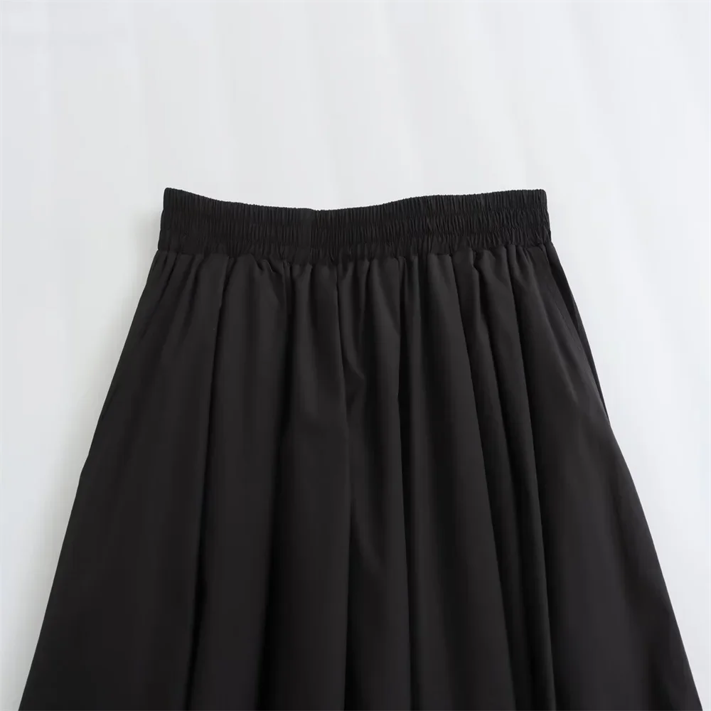 Mooyufon 2025 Women's temperament versatile loose and casual solid color high waisted skirt medium length A-line skirt