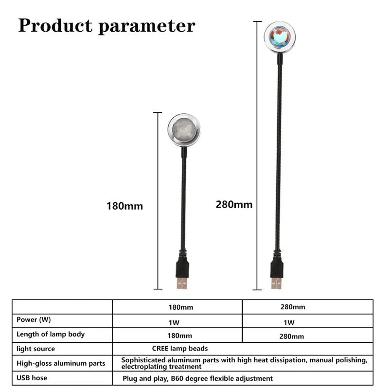 USB Sunset Projection Lamp Rainbow Atmosphere Night Light Sunset Light for Photography Selfie Wall Decoration Tiktok Table Lamp