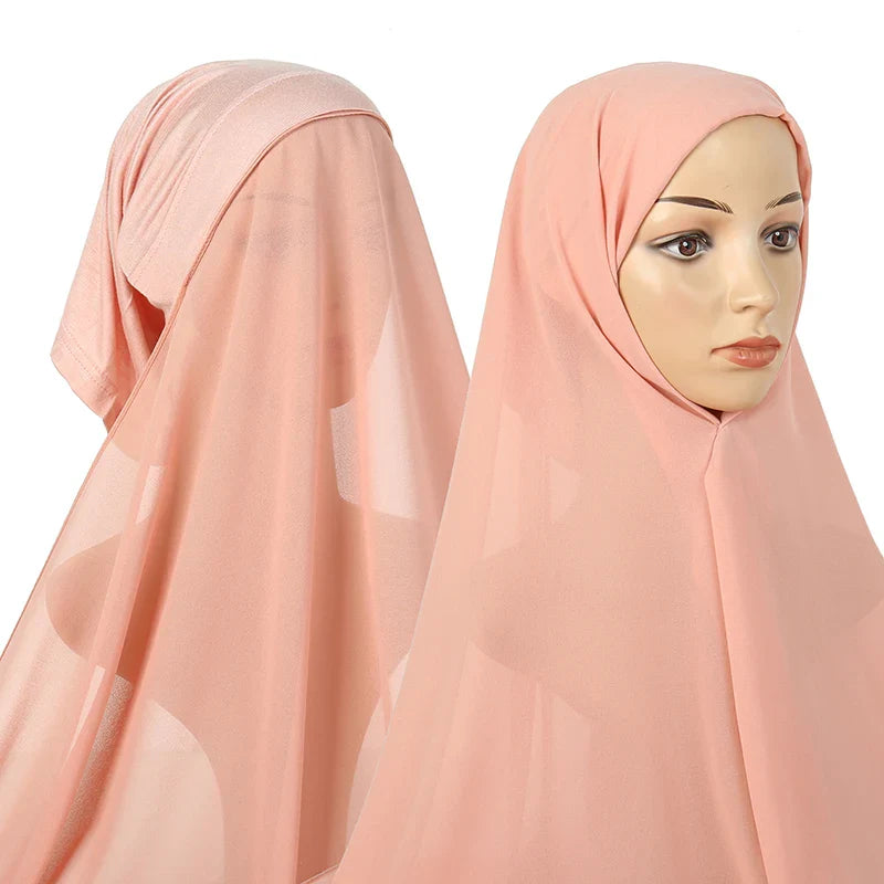 New Plain Instant Hijab Bubble Chiffon With Modal Tube Cap Set Muslim Woman Hijab Innerscarf Casual Long Scarf Islamic Turban