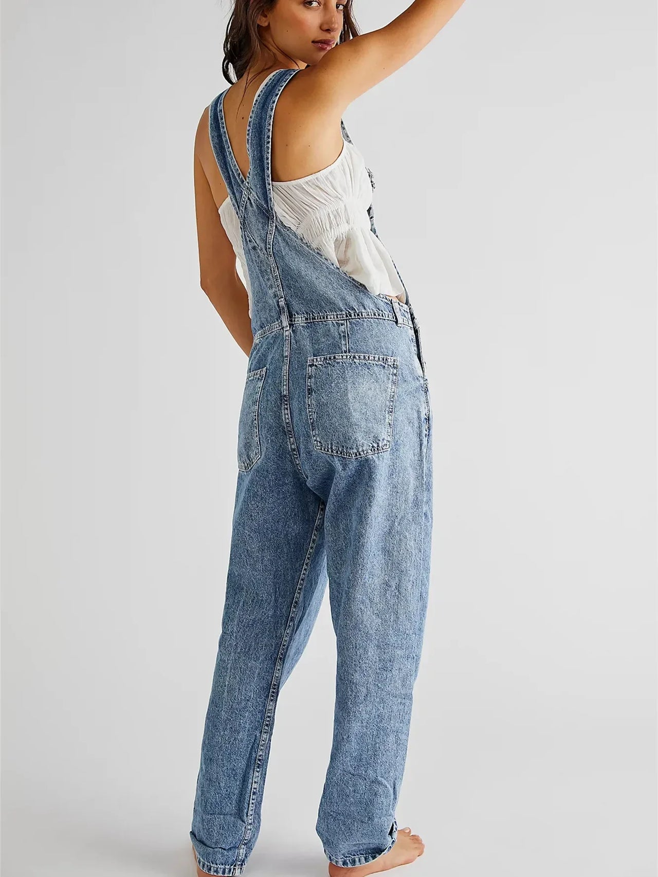 Fashion Denim Overalls for Women Loose Fit Classic Bib Casual Jean Stretchy Denim Overall Jumpsuit Tapered Leg Jean Pants
