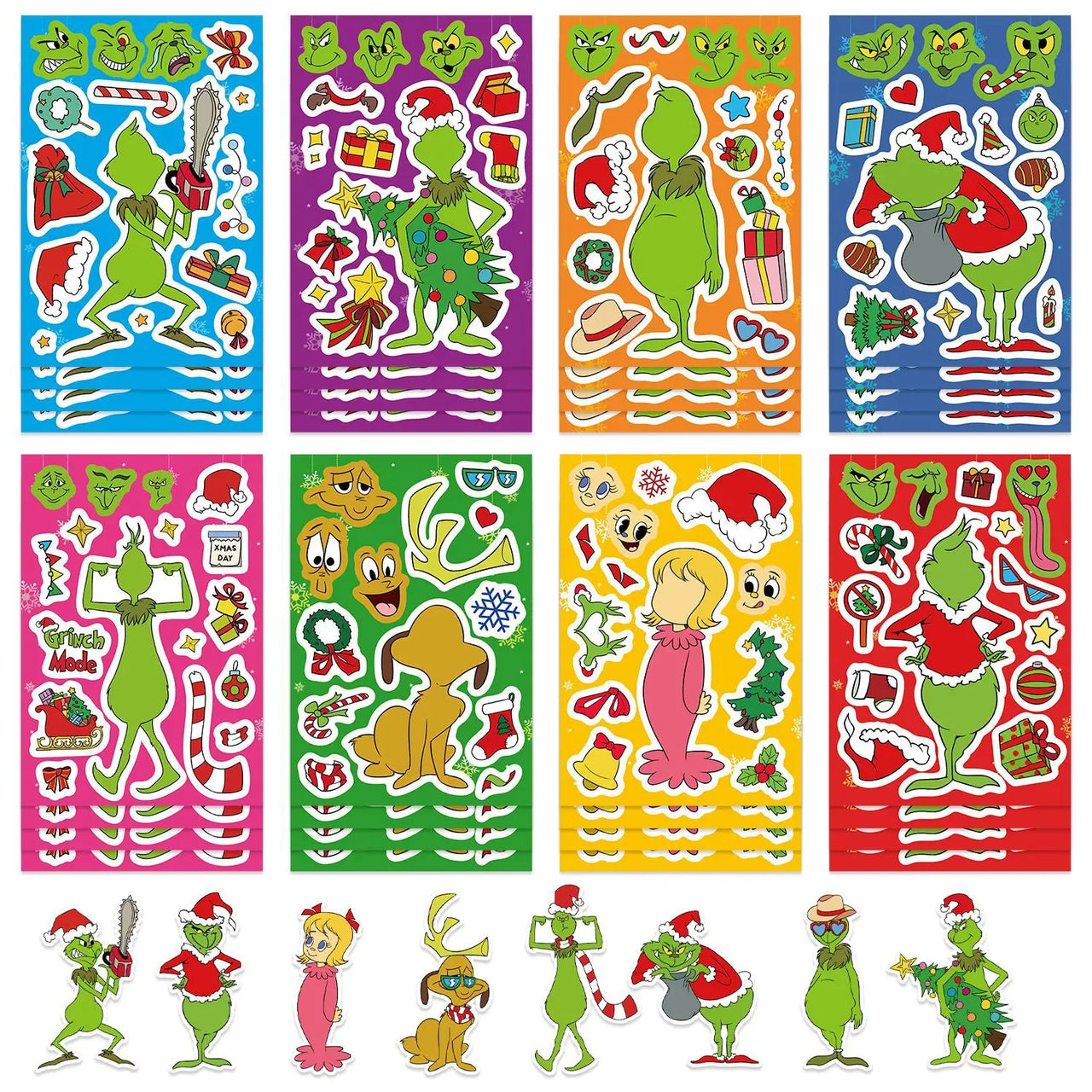 8/16/24PCS Puzzle Stickers Cartoon Green Haired Monster Make a Face Stickers DIY Handicrafts Waterproof Stickers
