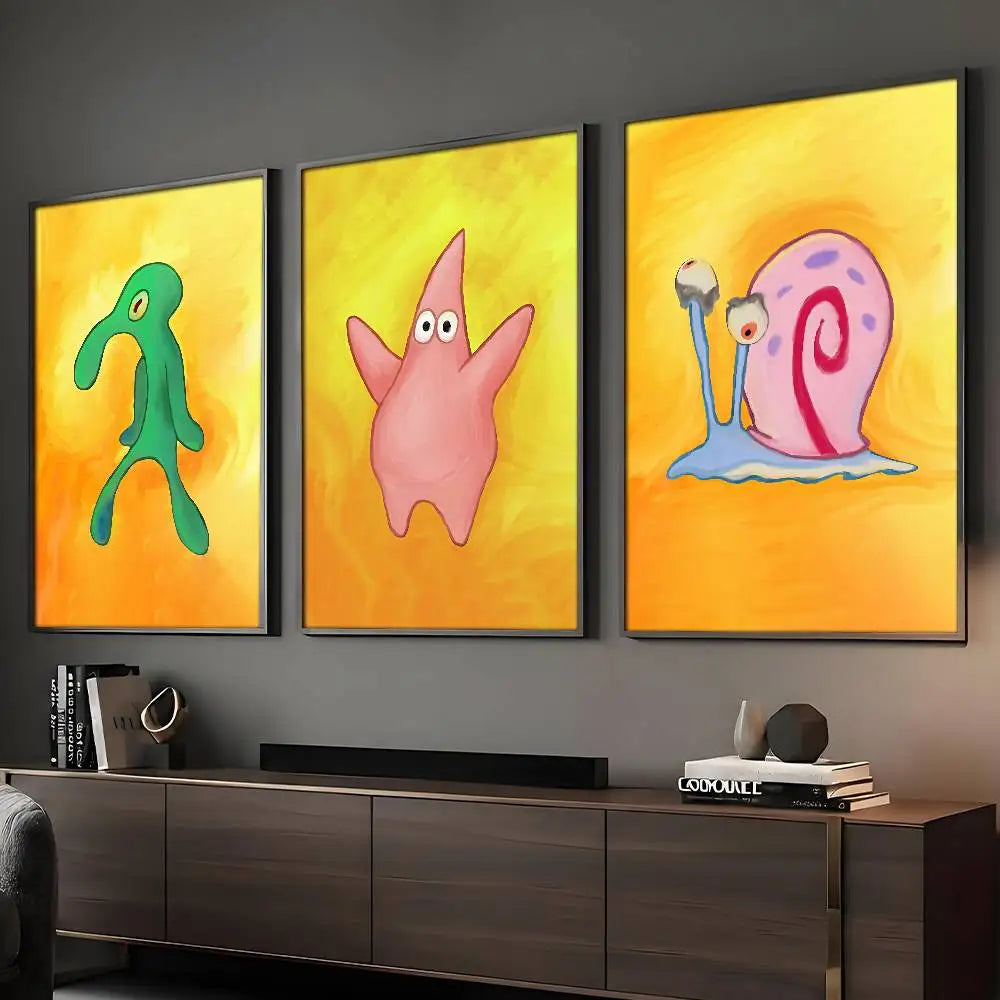 Monster Squid SquarePants Octopus Brother Poster Sticky Wall Art Printing Waterproof Home Living Bed Room Bar Aesthetic Decor