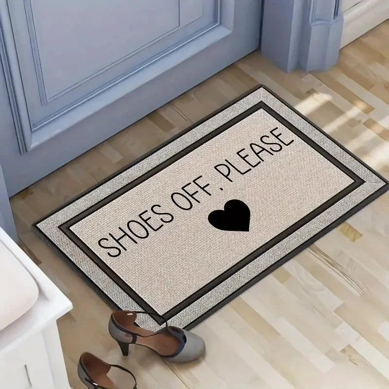 VIKAMA SHOES OFF PLEASE Printed Rug, Dirt-Resistant and Easy-Clean Entrance Mat for Hallways and Bedroom Doorways Home Decor