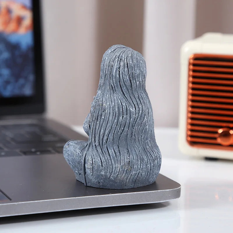 A Zen-Inspired Moon Goddess Statue Ornament, Imitation Stone Texture, Meditation Style, Home Desktop Garden Decoration, Healing and Soul-Healing Item