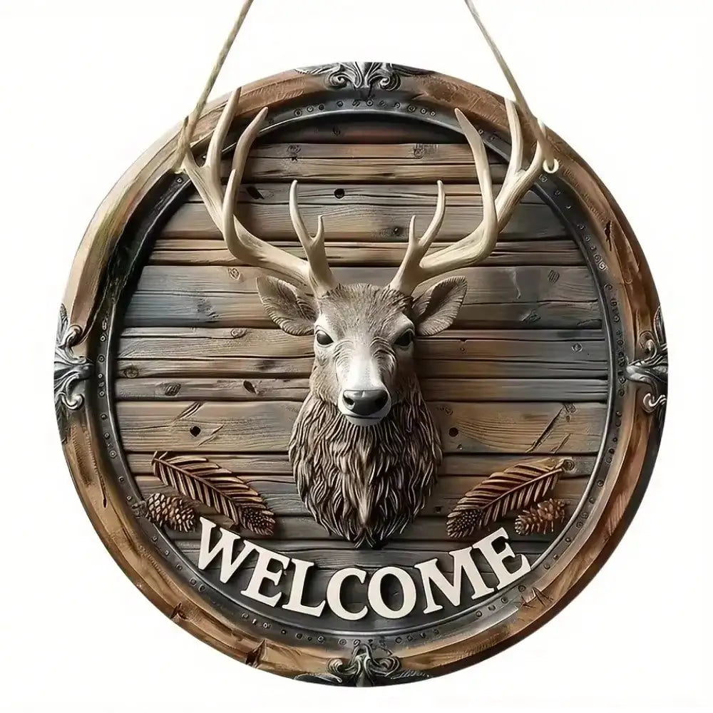Country Style Deer Antler Welcome Sign - Rustic Metal Horizontal Wall Hanging Decor