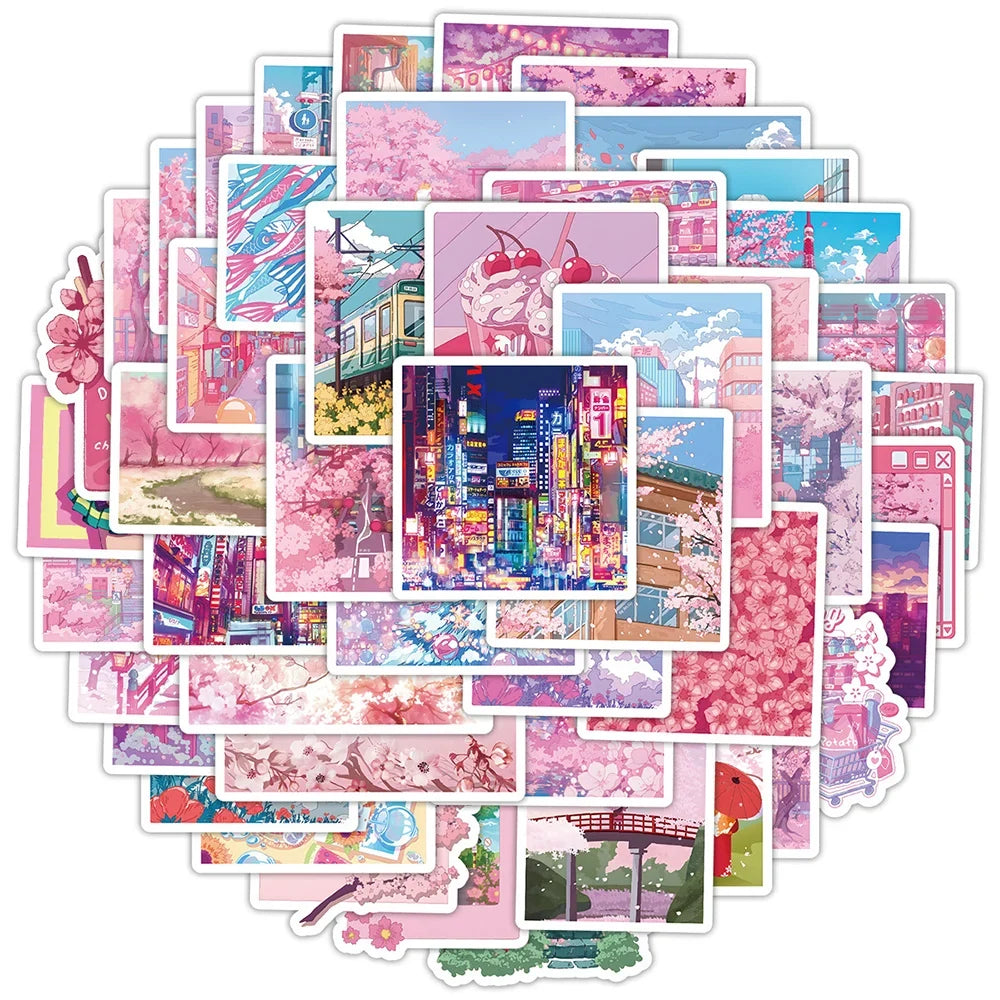 10/30/50pcs Cute Cartoon Pink Sakura Aesthetic Stickers DIY Laptop Fridge Notebook Suitcase Car Decoration Sticker Kids Toys