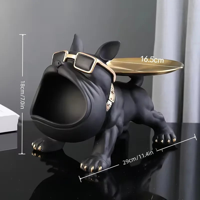 Statue de chien en résine, plateau de rangement de bouledogue, décoration animale, Sculpture d'art artisanal en résine, Sculptur