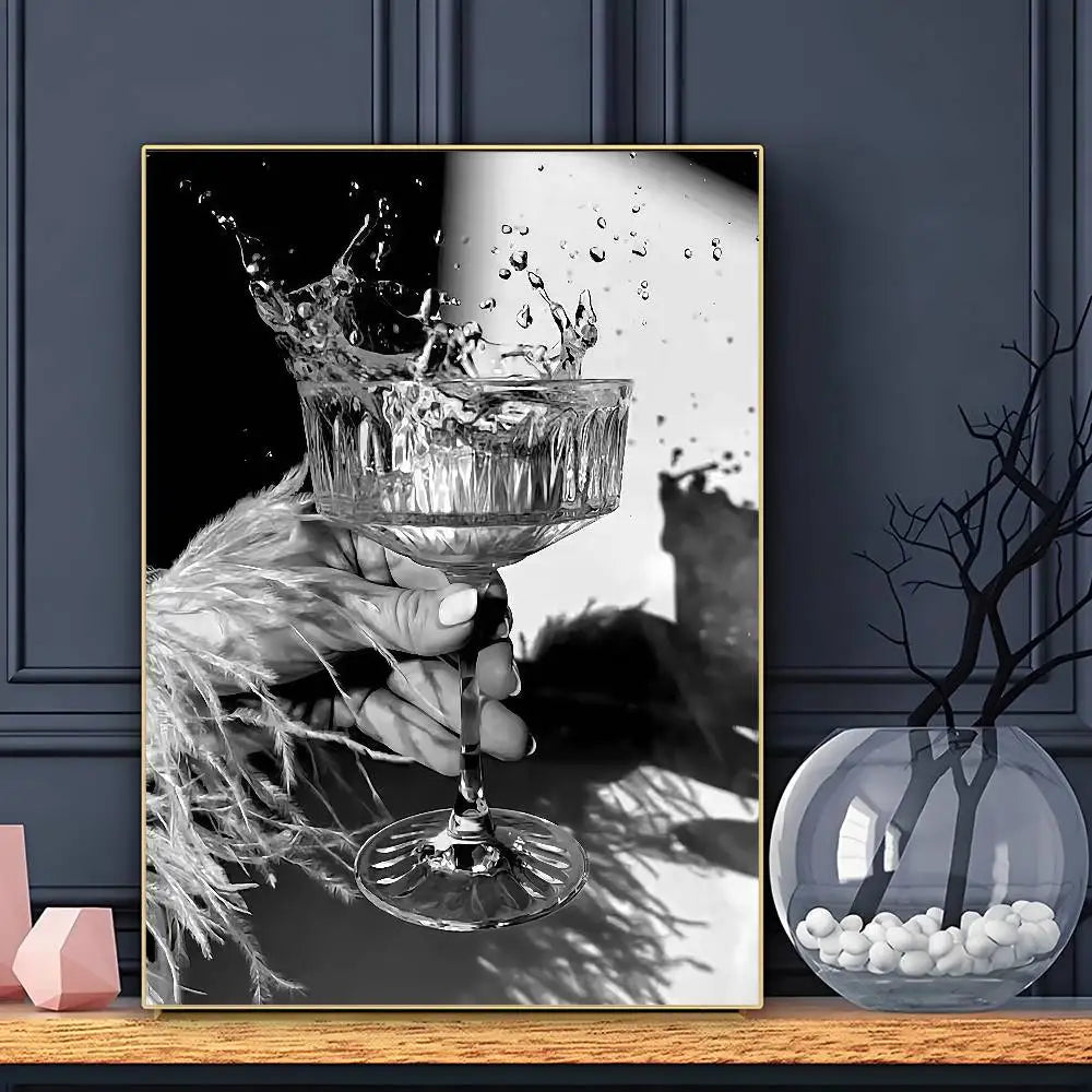 Modern Luxury Fashion Black White Art Heels Champagne Retro Poster Sticky Wall Art Printing Waterproof Home Living Bed Room Bar
