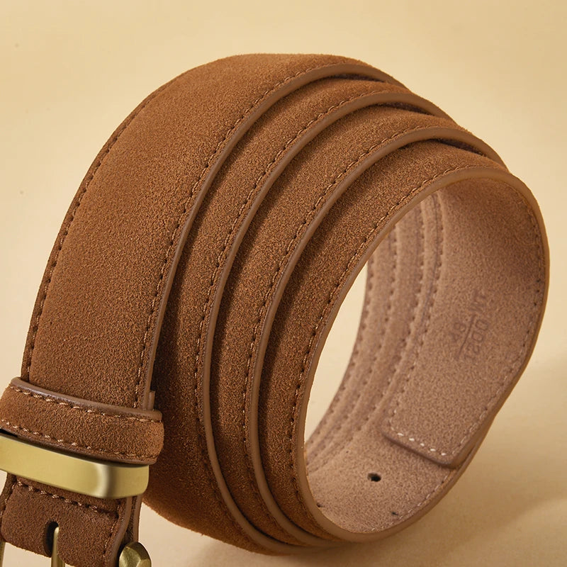 Luxury Suede Cowhide Leather Belt for Women, Vintage Style with Gold Buckle, 3.5cm Wide Waistband for Dresses & Jeans 2042