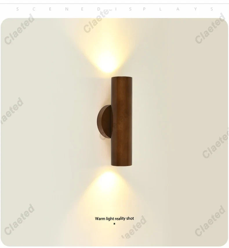 Nordic Style Solide Wood Wall Lamp for Dining Room Bedroom Foyer Chinese Up Down Double Heads  Background Aisle Led Wall Light