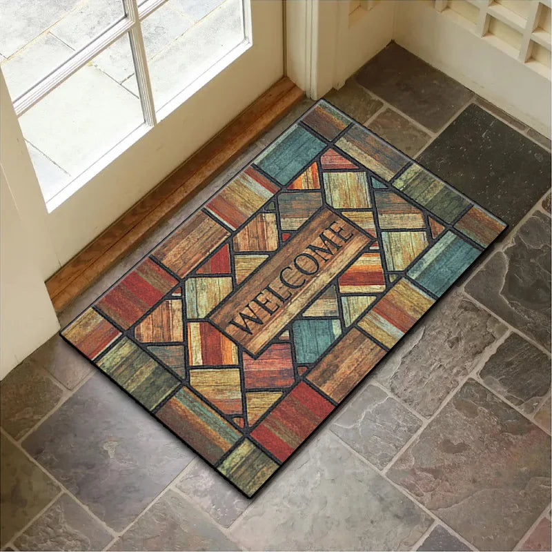 VIKAMA Crystal Velvet Floor Mat Stone Wood Grain Entryway Door Mat Entry Non-Slip Foot Mat Home Decoration Small Carpet 40x60cm