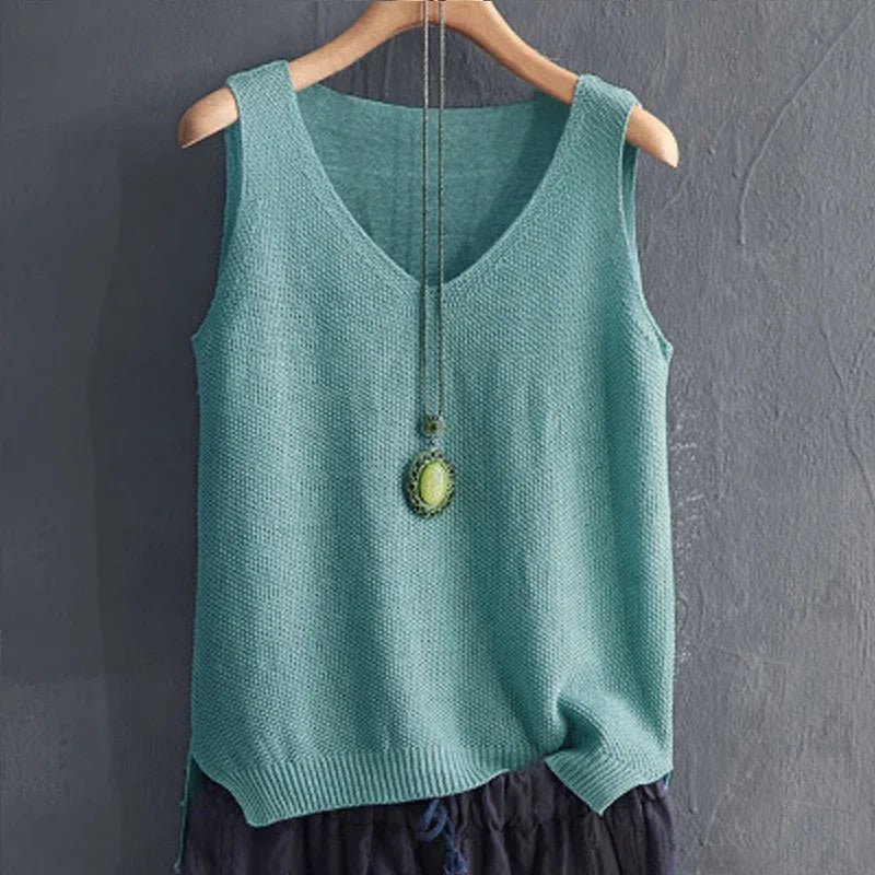 Fashion Woman Blouses 2024 V-neck Knitted Blouse Shirt Women Clothes Sleeveless Summer Blouse Women Womens Tops And Blouses C860