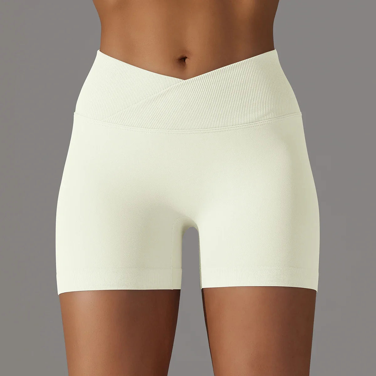 Women's sporty shorts with cross-waistband, yoga shorts, for gym workout, running, hip-enhancing,high-waisted yoga shorts.