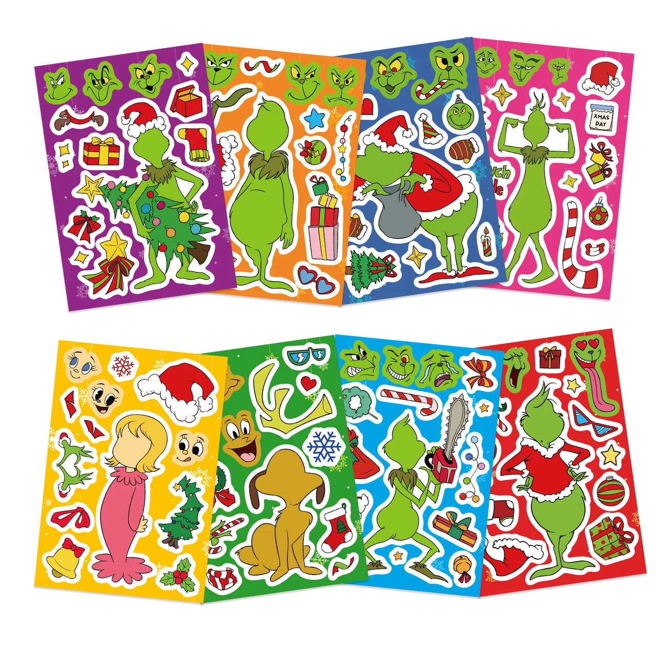 8/16/24PCS Puzzle Stickers Cartoon Green Haired Monster Make a Face Stickers DIY Handicrafts Waterproof Stickers