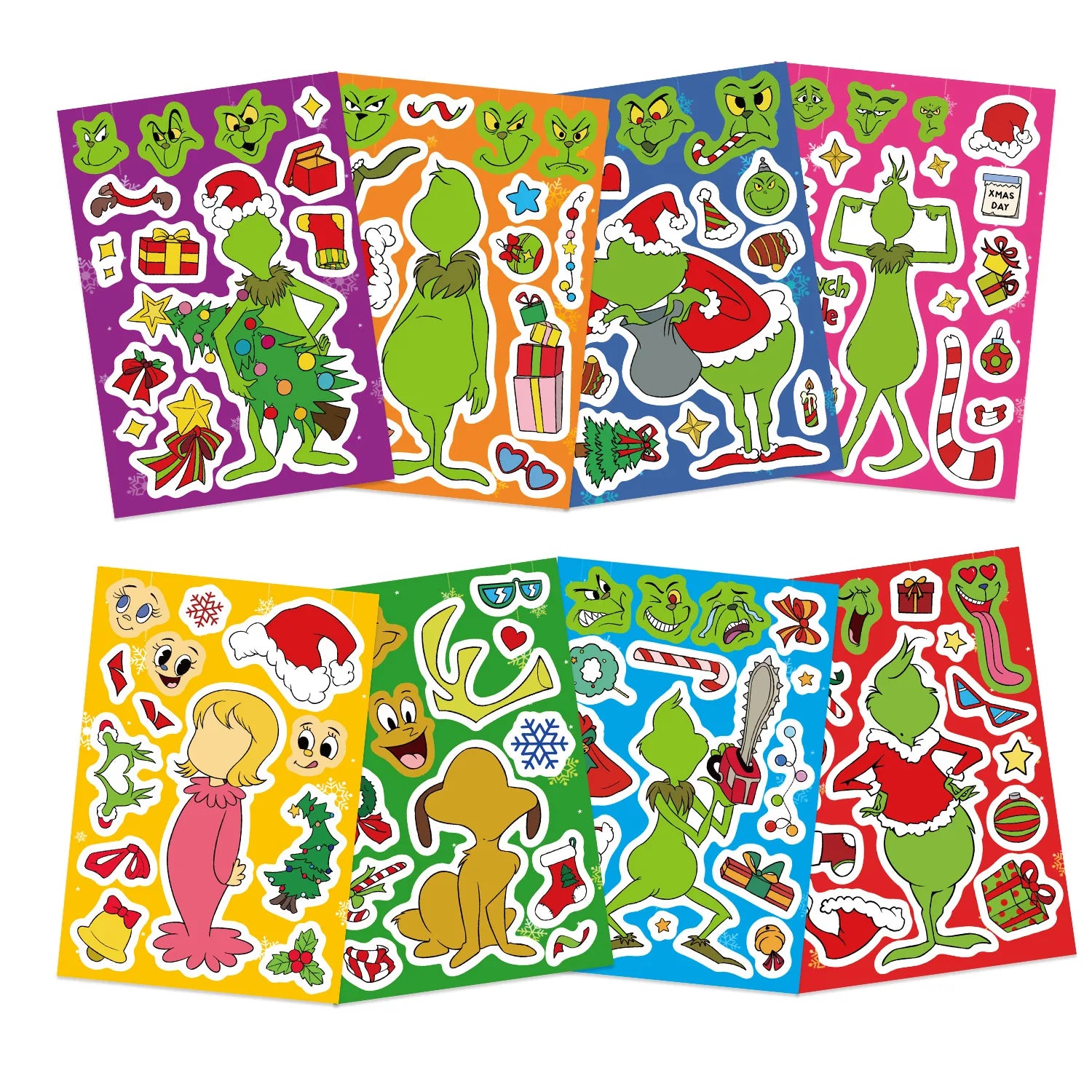8/16/24PCS Puzzle Stickers Cartoon Green Haired Monster Make a Face Stickers DIY Handicrafts Waterproof Stickers