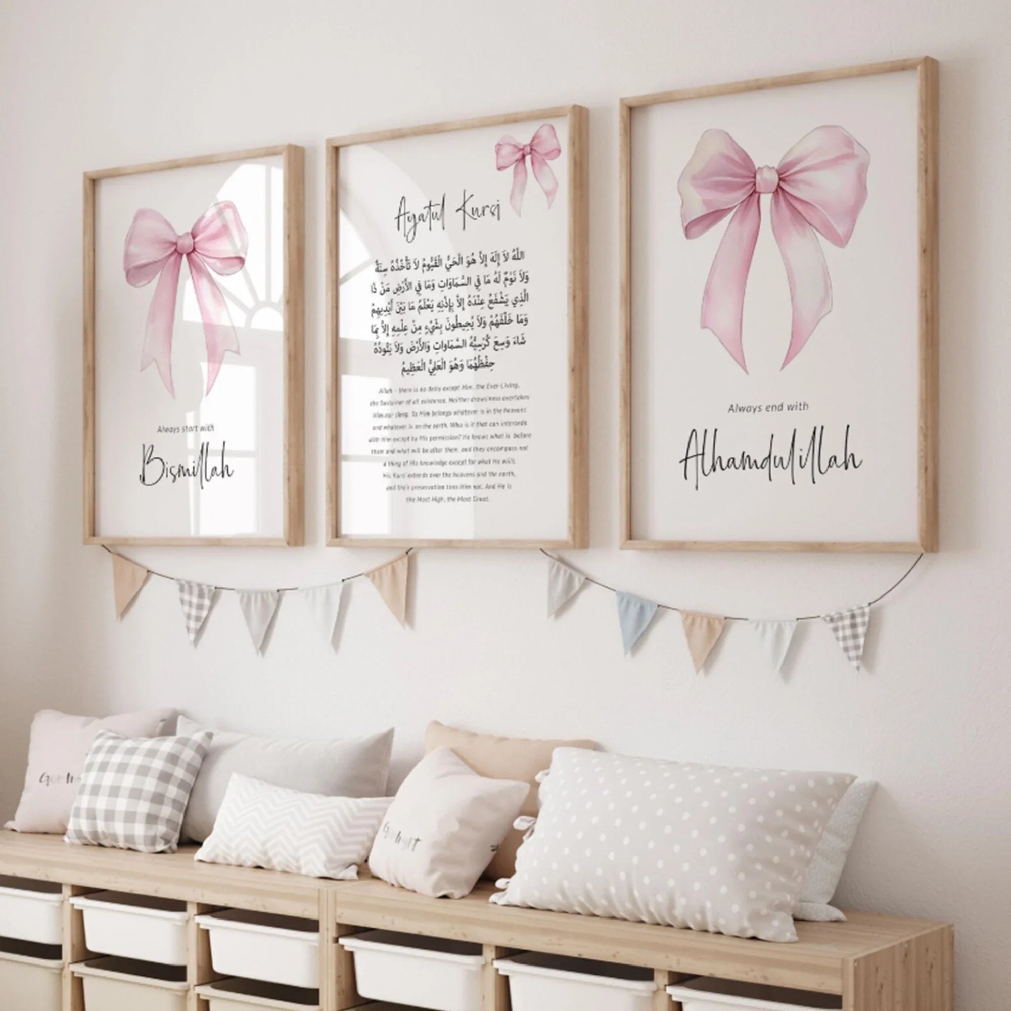 Girly Pink Bow Islamic Muslim Nursery Girls Wall Art Print Canvas Painting Poster Picture For Living Room,Bedroom Home Decor