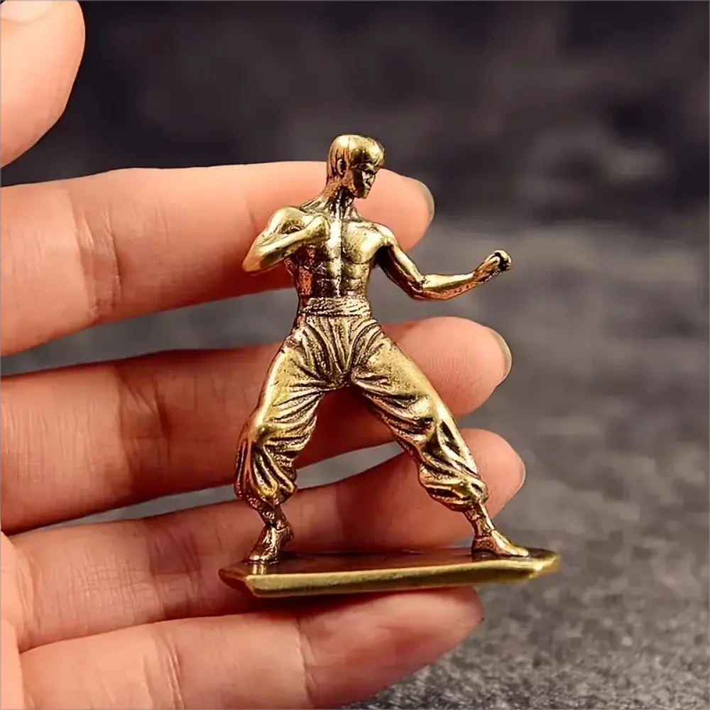 Brass Kung Fu Martial Artist Statue, Multi-Functional Room Decor, Movie Themed Collection Indoor Scene Decoration for Christmas