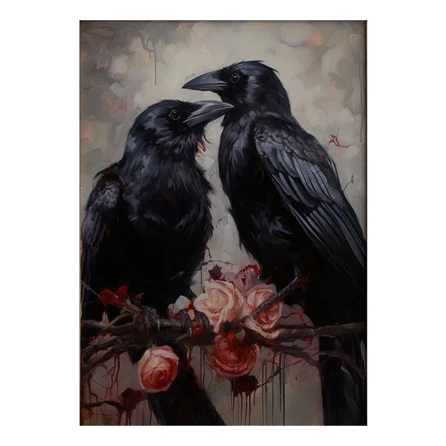 Retro Crow Witch Bat Skull Dark Academia Gothic Victorian Style Wall Art Canvas Painting Poster Print Halloween Gifts Room Decor