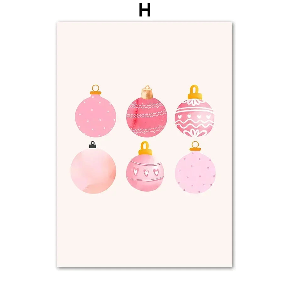 Modern Simple Wall Art Pink Christmas Tree Father Christmas HD Canvas Print Poster Home Living Room Bedroom Decoration
