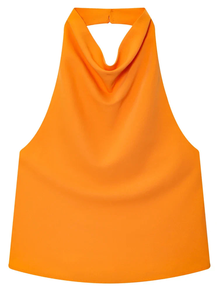 HXAO Top Women Halter Satin Women Tops Backless Corset Top Vest Yellow Pink Black Summer Elegant Sexy Tops Tank Vestidos