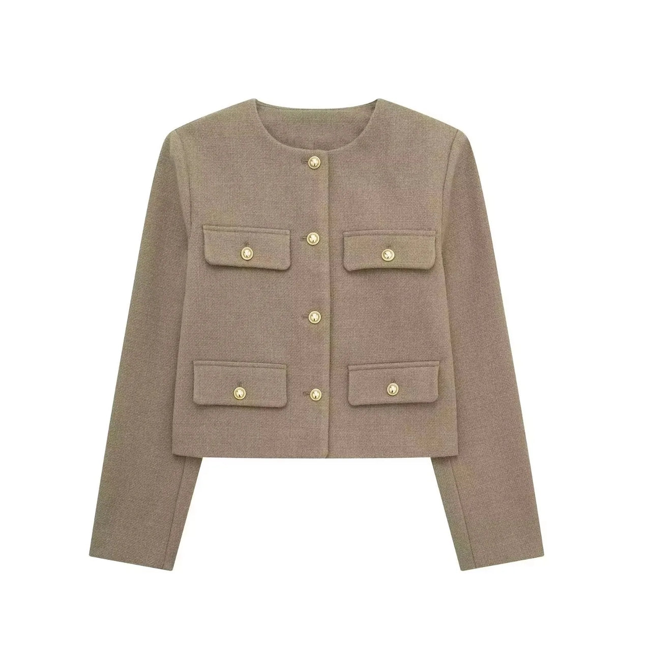 HH Women Vintage Solid Coat Button Long Sleeve O Neck Jacket With Pocket 2024 Spring Elegant Female Casual Outerwear Jakcet