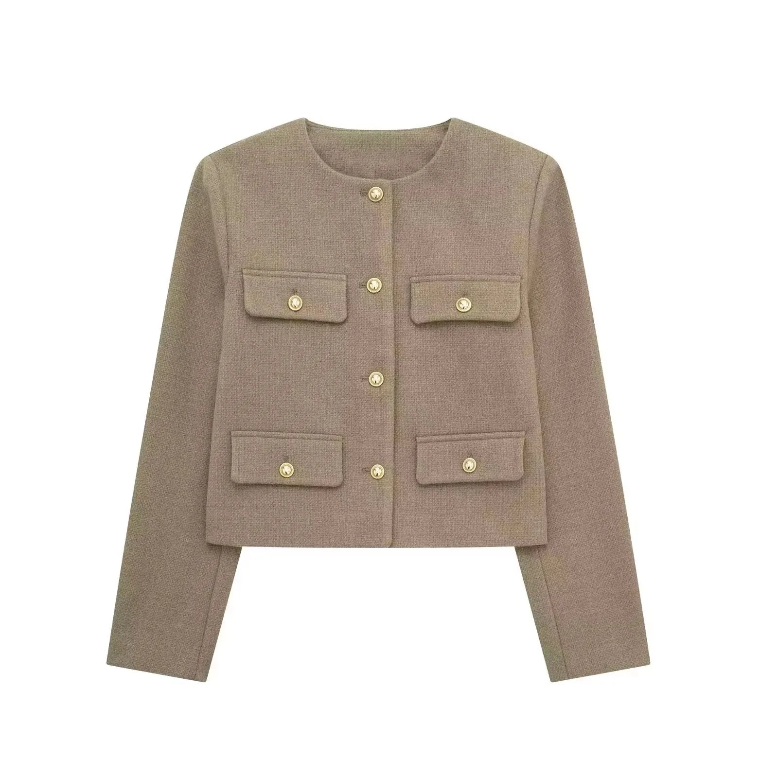 HH Women Vintage Solid Coat Button Long Sleeve O Neck Jacket With Pocket 2024 Spring Elegant Female Casual Outerwear Jakcet