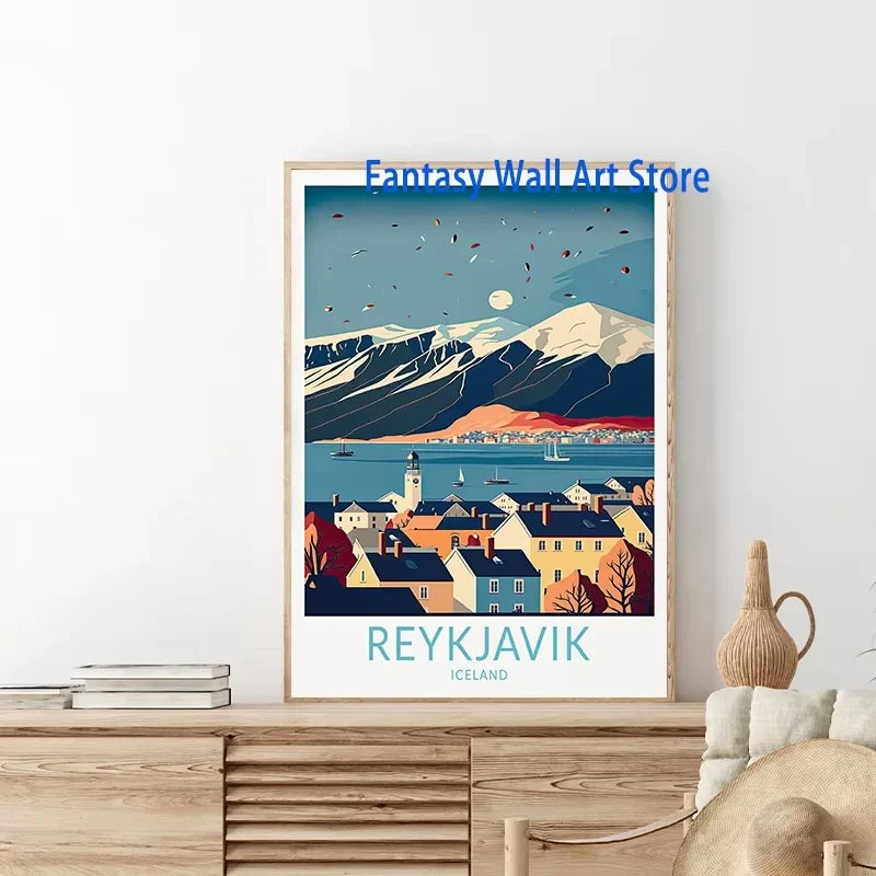 ICELAND Traveling Poster Iceland Reykjavík Kirkjufell Skaftafell Falls Landscape Canvas Painting Wall Pictures Traveling Decor