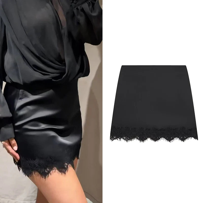 Women Mini Lace Skirt Sexy A-line Pleated High Waist Skirt for Women Spring Summer New Lace Short Skirt