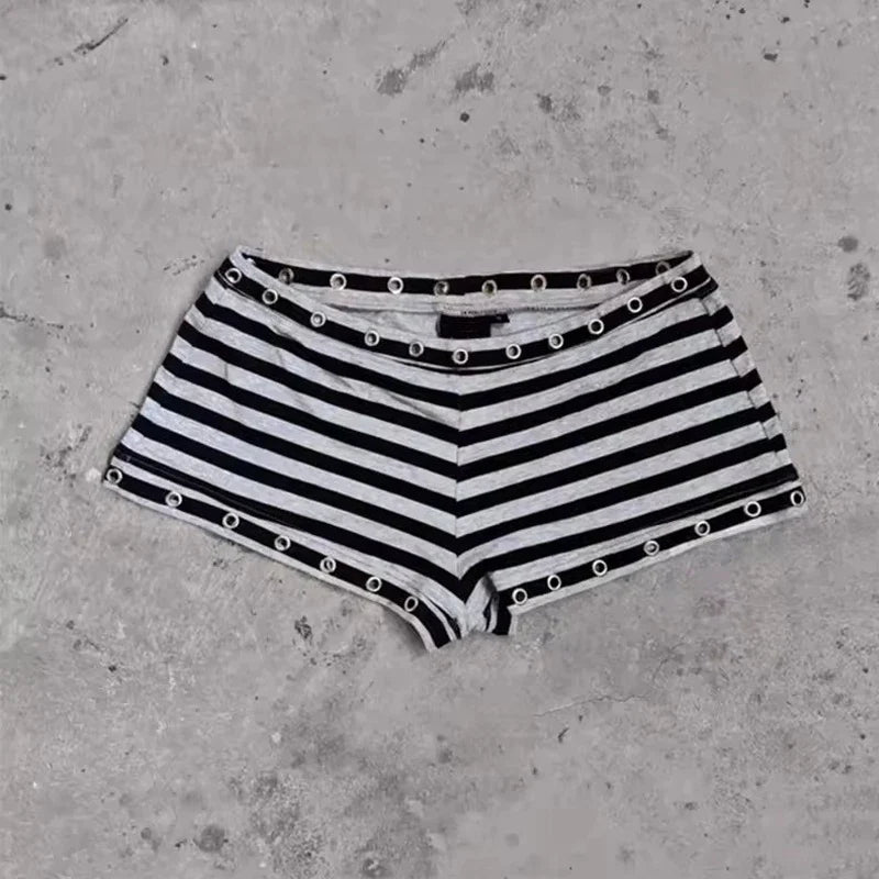 Summer clothing Gothic spicy girl fashion women's Emo metal ring decoration shorts Harajuku sexy ultra short shorts punk Y2k