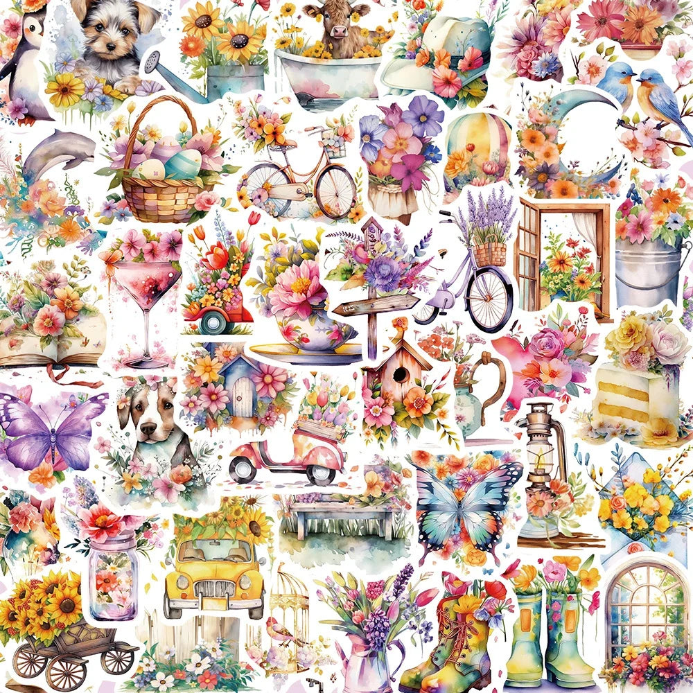 10/30/50pcs Retro Flowers World Cartoon Cute Stickers Aesthetic Graffiti Decals Laptop Notebook Phone Decoration Sticker Kid Toy