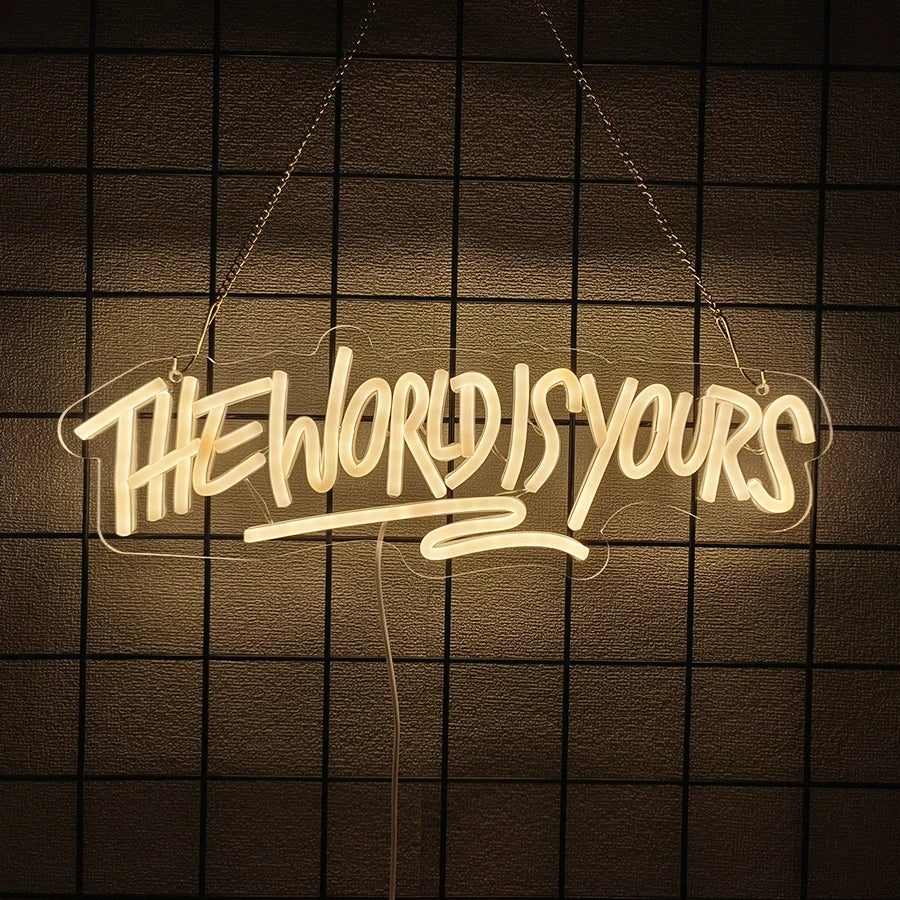 The World Is Yours Neon Sign, Led Letter Icon, Usb Powered, Used For Room, Home, Valentine'S Day Date, Wedding Background Decor.