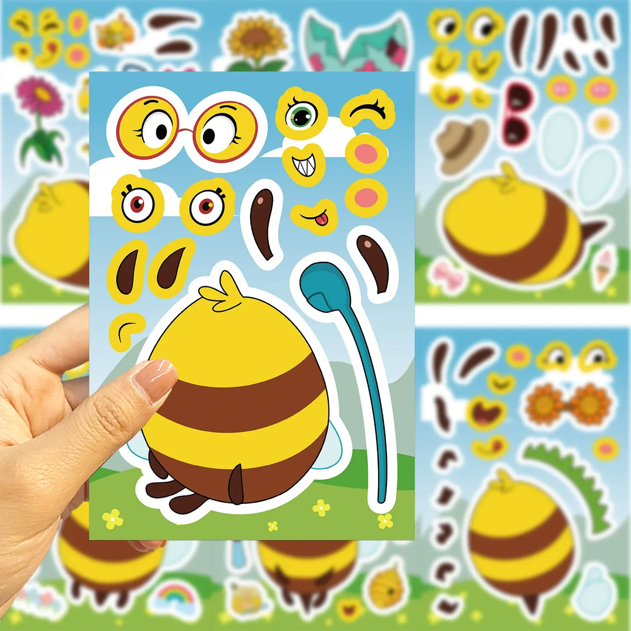 8/16/24PCS Toy Puzzle Stickers Cartoon Bee Expressions Make a Face Stickers DIY Handicrafts Waterproof Stickers
