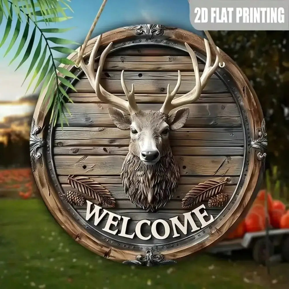 Country Style Deer Antler Welcome Sign - Rustic Metal Horizontal Wall Hanging Decor