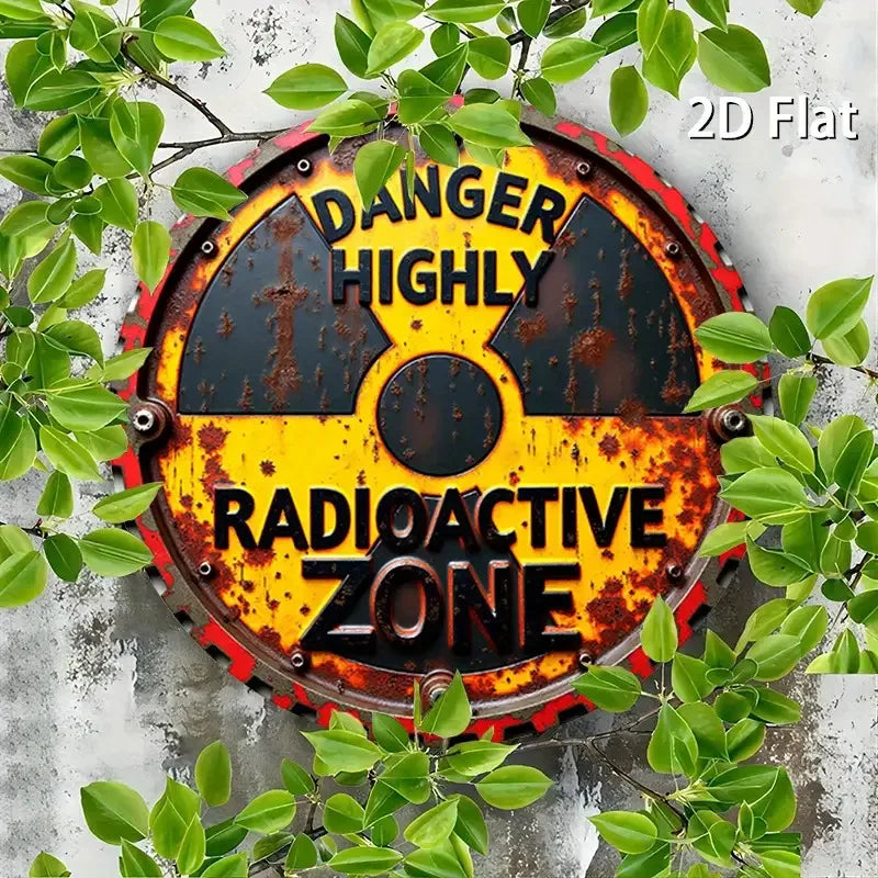1pc Rustic Radiation Warning Round Aluminum Sign - 2D Flat Nuclear Hazard Metal Wall Art, 
