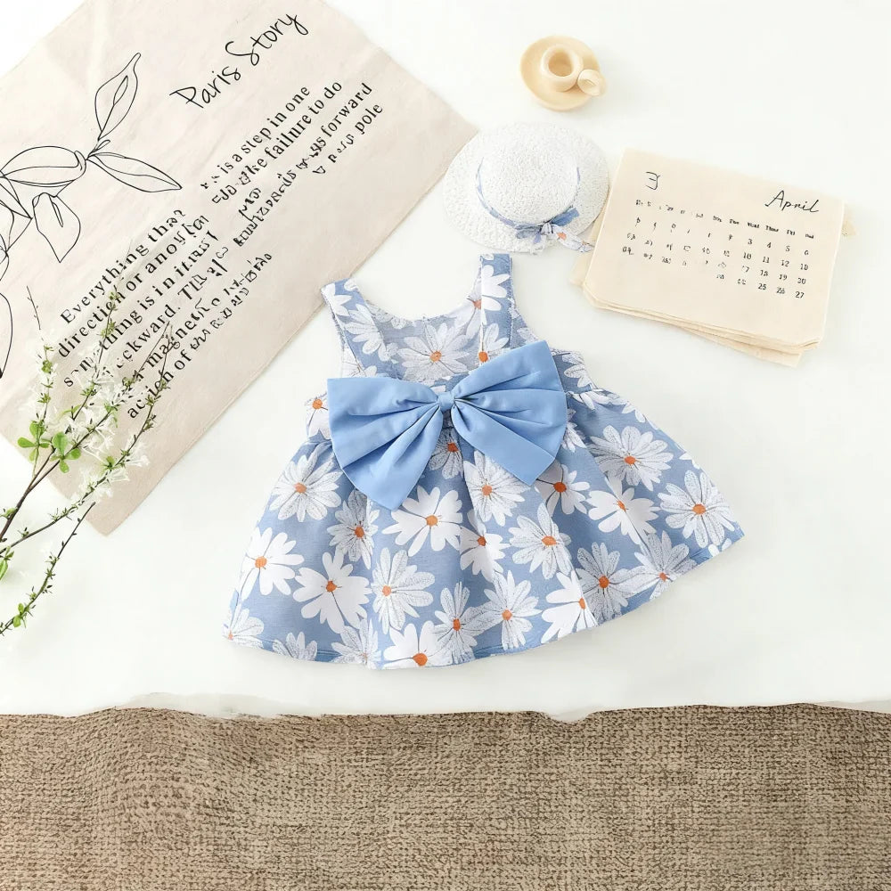 Baby Girl Dress Summer All-Over Daisy Print Spaghetti Strap Girl Dress Adorable Bow Beach Baby Dress Baby Girl Clothes