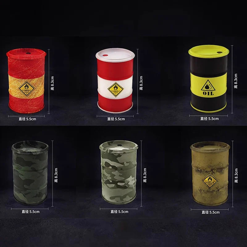 Iron Mini Oil Drum Model Chemistry Oil Drum Model Car Model Desktop Decoration Storage Box War Games Scene Model for Xmas Gifts