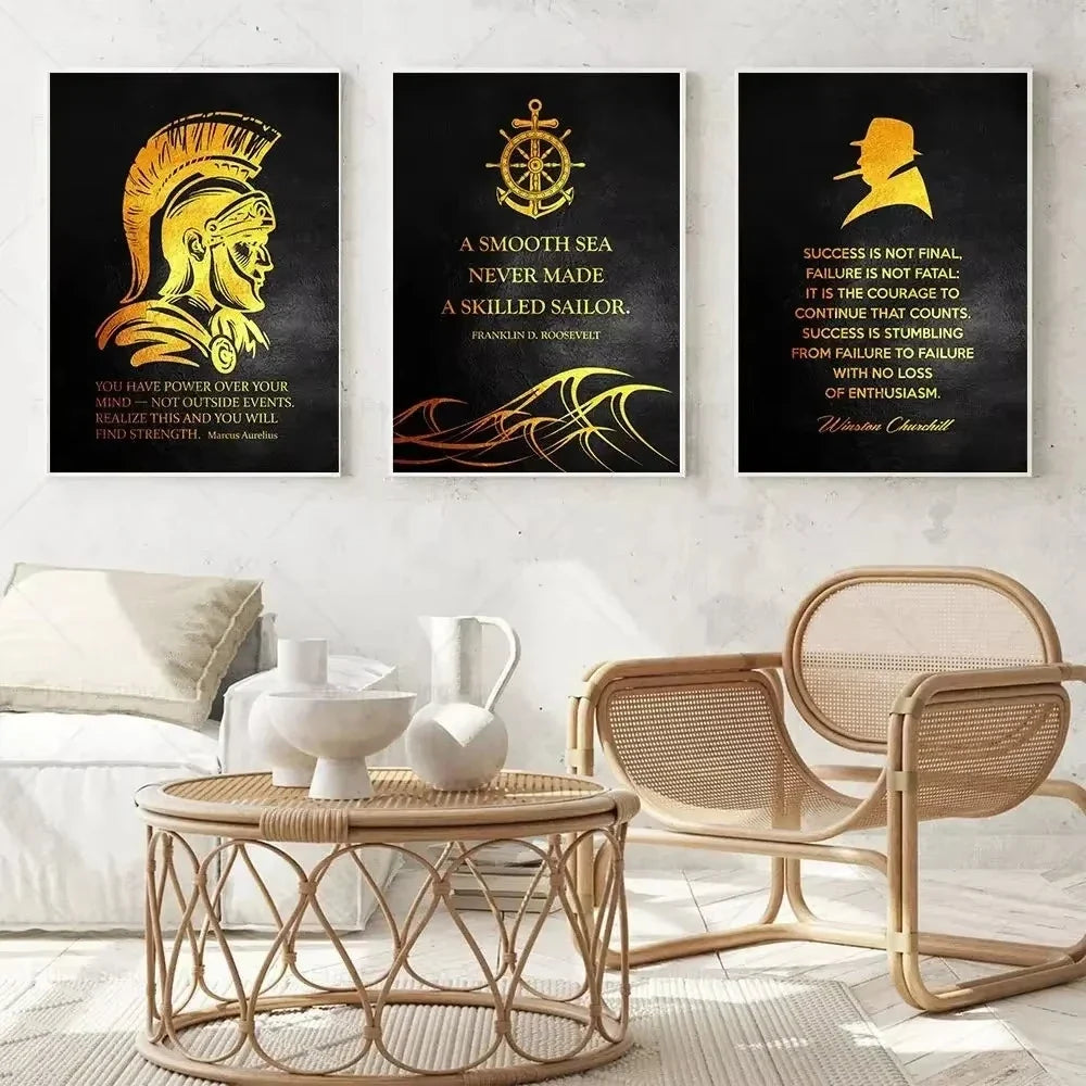 Motivational Quote Art Posters for Wall Black Golden Letters Inspiring Canvas Painting Wall Art Picture Office Living Room Decor