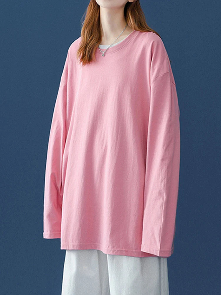 LEGIBLE 2026 Spring Autumn Long Sleeve Cotton T-Shirt Women Basic Tee Shirt Oversize T Shirt Women Casual O-neck Women tshirt