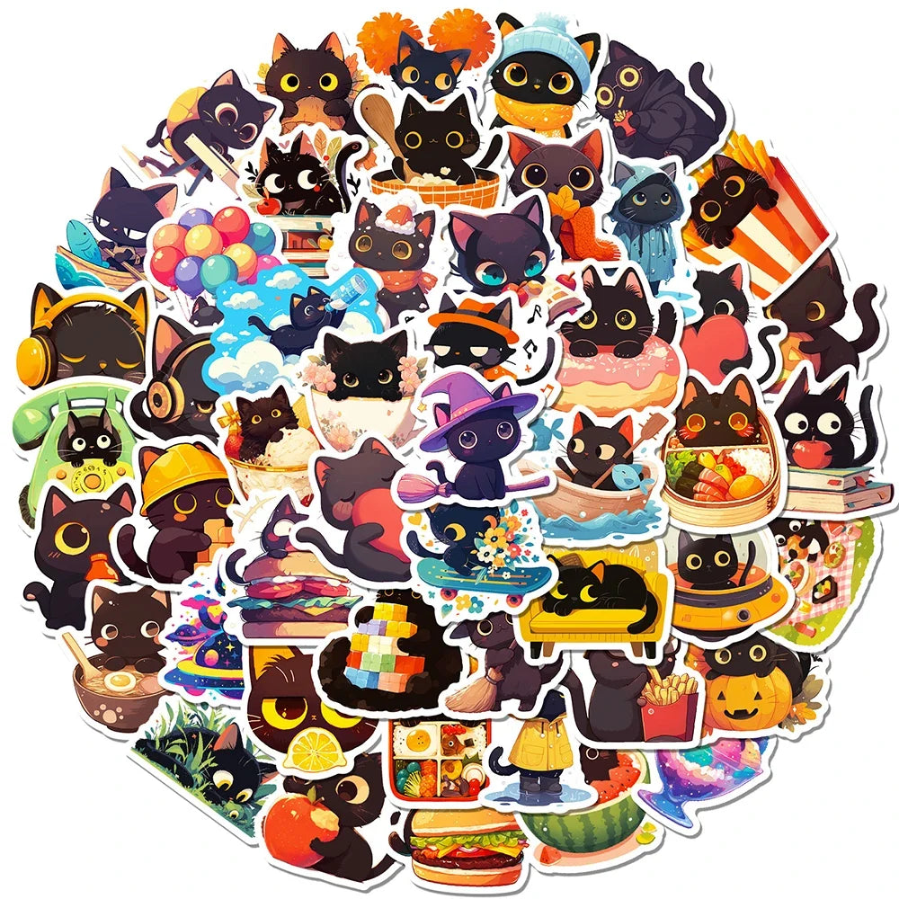 10/30/50pcs Cute Black Cat Graffiti Stickers Aesthetic Decals Fridge Notebook Laptop Phone Funny Stationery Sticker Kids Toys