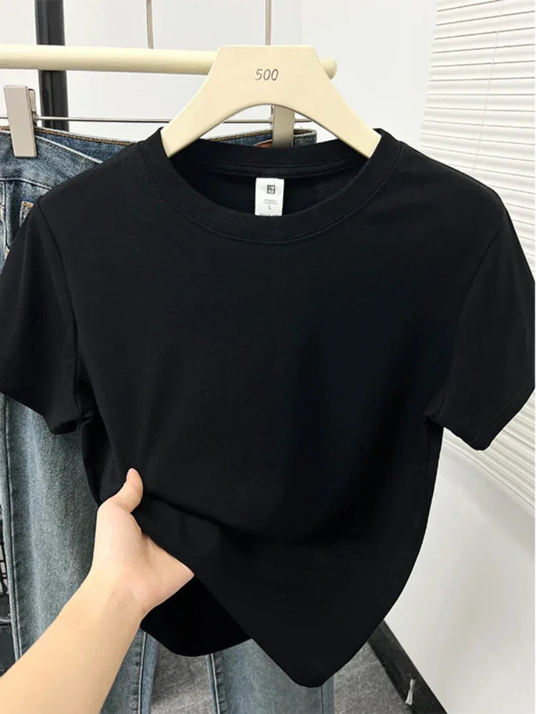 2026 Summer New High Quality Casual T Shirt Sexy Short Sleeved Sleeves Fashion Trend Solid Women Clothing Y2k Tops
