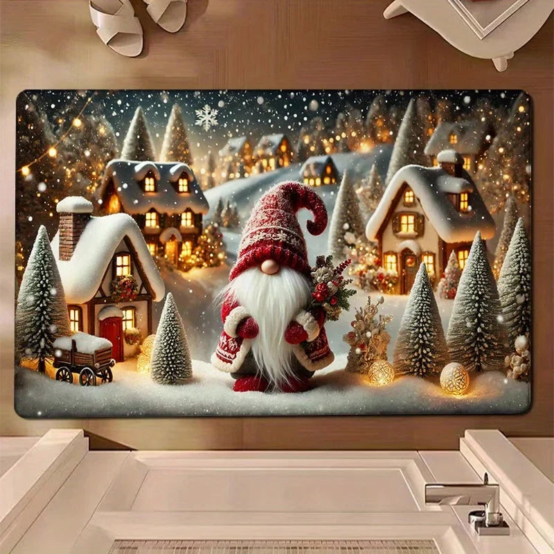 VIKAMA Christmas Elf Snowflake Doormat Anti-Slip, Insulated, Warm Bathroom Mat Bedroom Entrance Rug Bedside Carpet Home Decor