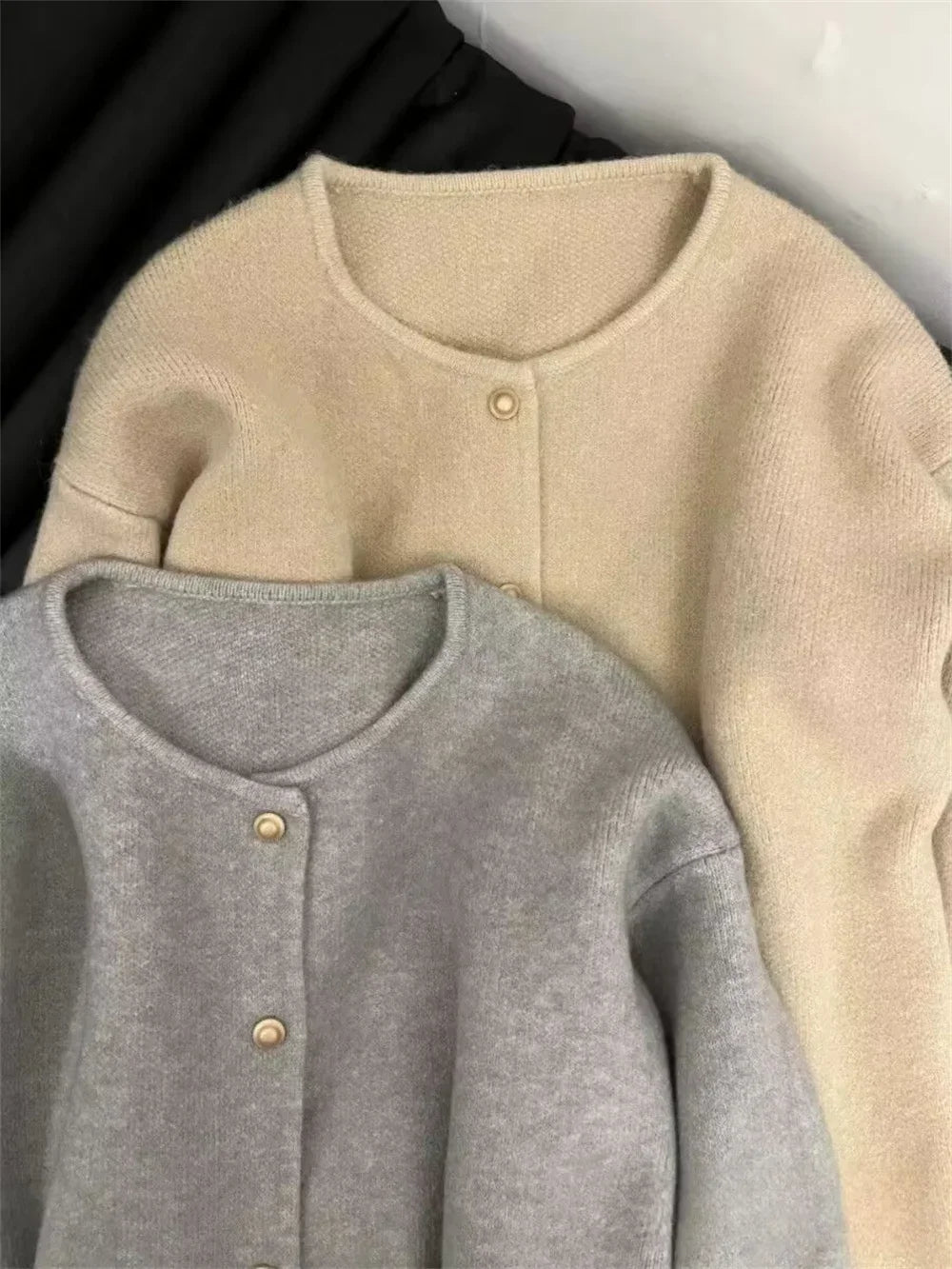 Korean Fashion Round Neck Knit Cardigan Spring Autumn Casual Long Sleeve Loose Wool Sweater for Women Knitwear Basic Coat Tops